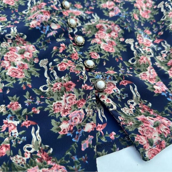 Vintage Randy Pantel Victorian Flower Print Button Front Shirt, Lace, Size 6 - Picture 6 of 11